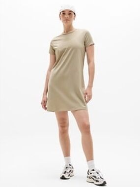 NWT Athleta Small Talk Essential Tee Dress Short Sleeve in Taupe